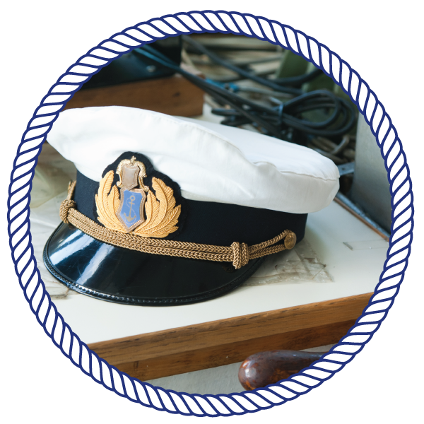 captain's hat, on a table