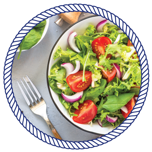 green salad consisting of tomatoes, lettuce, and onions